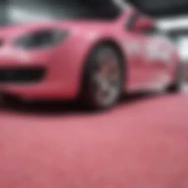 Installation of pink car carpet with precision and care