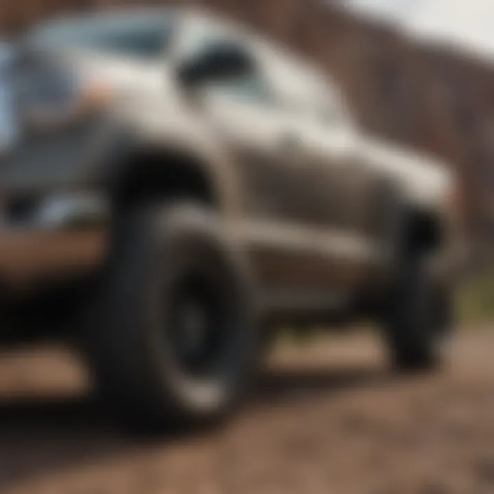 Side profile of a Toyota Tundra fitted with aftermarket fuel rims on rugged terrain