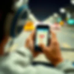 A person using an iPhone to track their vehicle's location on a map