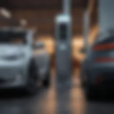 A vibrant electric car charging at a station