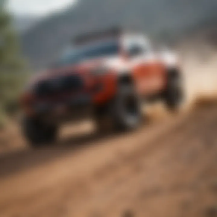 Off-road capabilities of TRD model in an action shot on challenging terrain