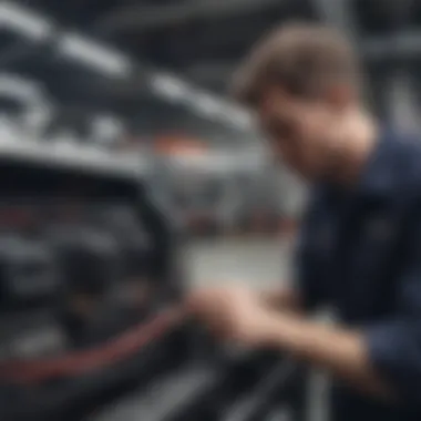 Technician inspecting the Compustar remote start system wiring