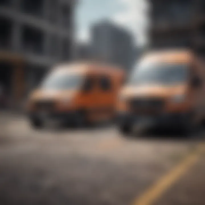 A twin work van in action on a busy urban construction site