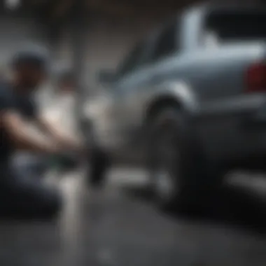 Mechanic examining a vehicle with aftermarket modifications