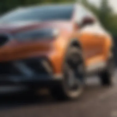 A close-up of a vehicle with a credit score overlay
