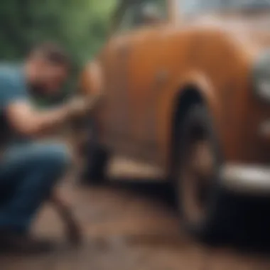 Applying Rust Treatment Mechanic applying rust treatment to a vehicle