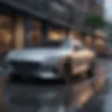 A sleek modern car parked in an urban environment, symbolizing lease options.