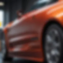 Close-up of a vibrant car paint finish reflecting sunlight