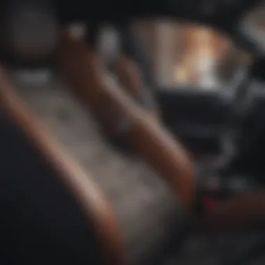 A car interior featuring a functional car seat gap filler in use.