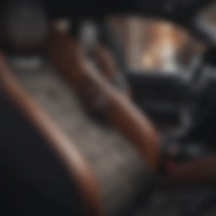 A car interior featuring a functional car seat gap filler in use.