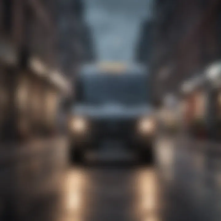 A delivery van navigating through a busy street