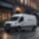 A delivery van parked in an urban setting with visible branding