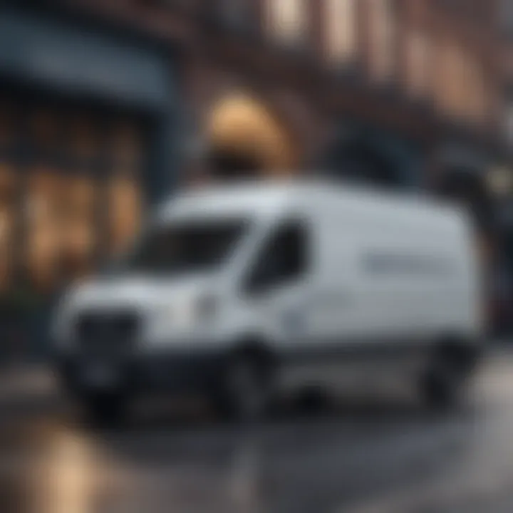 A delivery van parked in an urban setting with visible branding