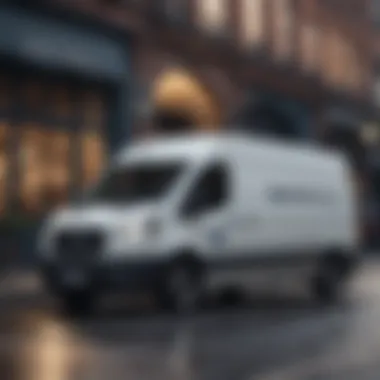 Delivery Van in Urban Environment A delivery van parked in an urban setting with visible branding