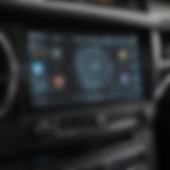 Close-up view of a double din player showcasing its touchscreen interface and controls.