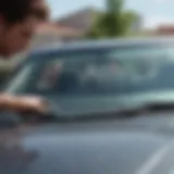 A close-up view of a windshield being repaired