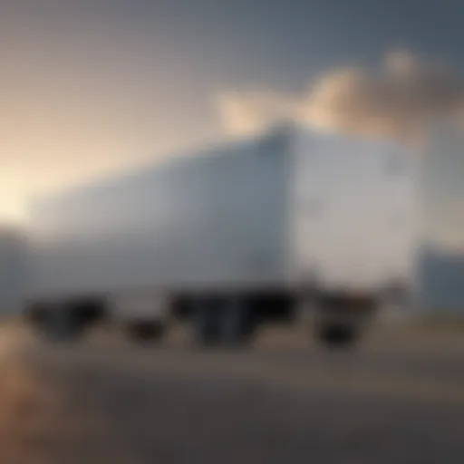 A cargo trailer parked beside a truck, showcasing its robust design.