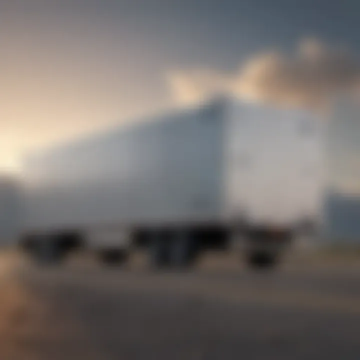 A cargo trailer parked beside a truck, showcasing its robust design.