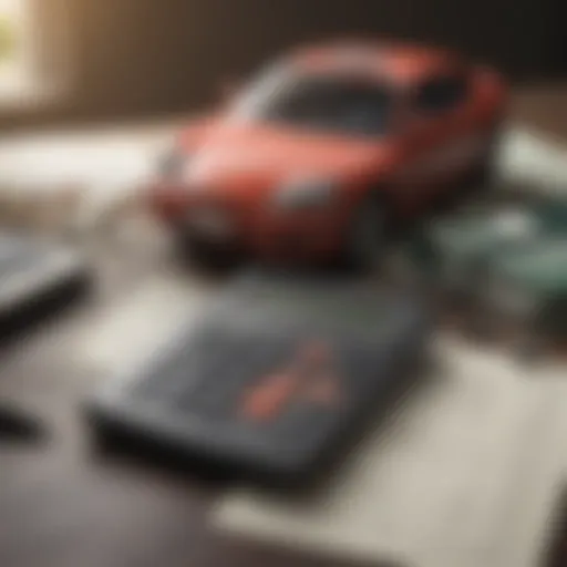 Illustration of a calculator with car insurance documents