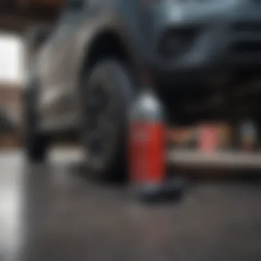 Hydraulic Jack in Garage A hydraulic jack specifically designed for SUVs in a garage setting