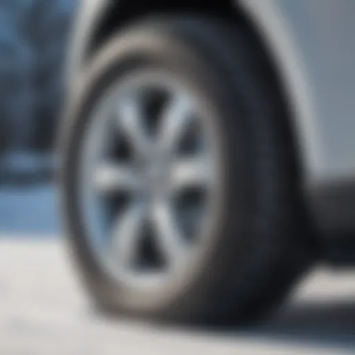 Close-up of a 19-inch snow tire showcasing its tread pattern