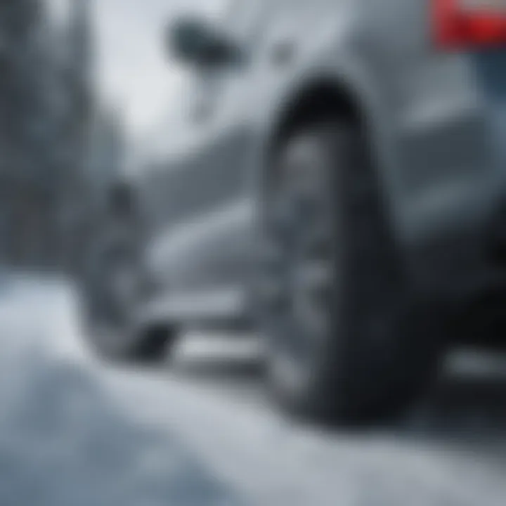 19-inch snow tires mounted on a vehicle navigating snowy terrain