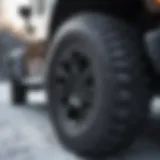 Close-up view of a Jeep snow tire tread pattern showcasing winter grip technology.