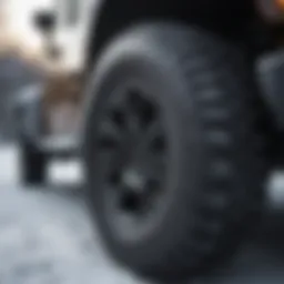Close-up view of a Jeep snow tire tread pattern showcasing winter grip technology.