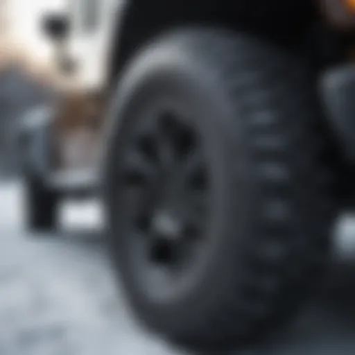 Close-up view of a Jeep snow tire tread pattern showcasing winter grip technology.