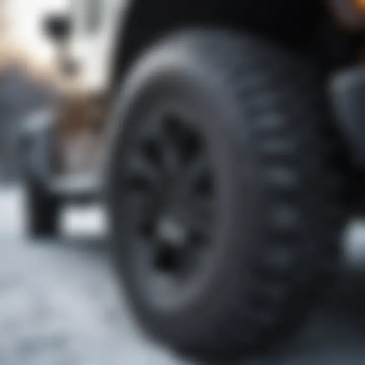 Close-up view of a Jeep snow tire tread pattern showcasing winter grip technology.