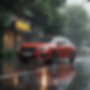 Rain X beam wiper blades in action during heavy rainfall, illustrating performance under adverse conditions.