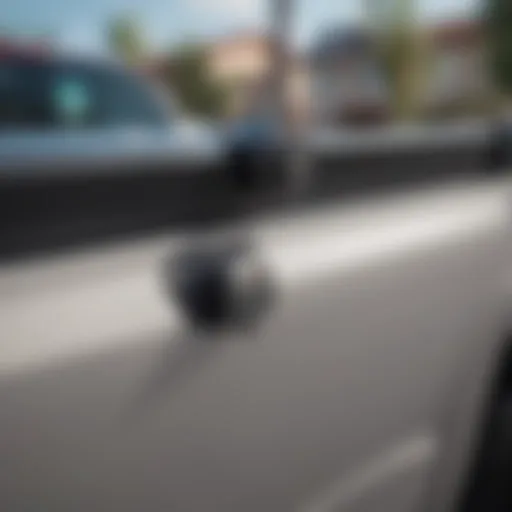 Close-up view of the tailgate assist mechanism in a 2019 Ram 1500 Classic