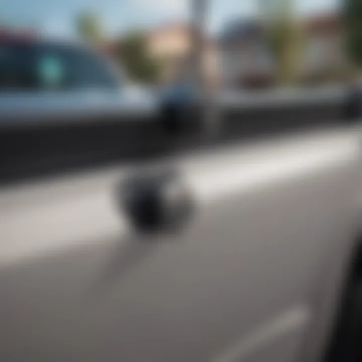 Close-up view of the tailgate assist mechanism in a 2019 Ram 1500 Classic