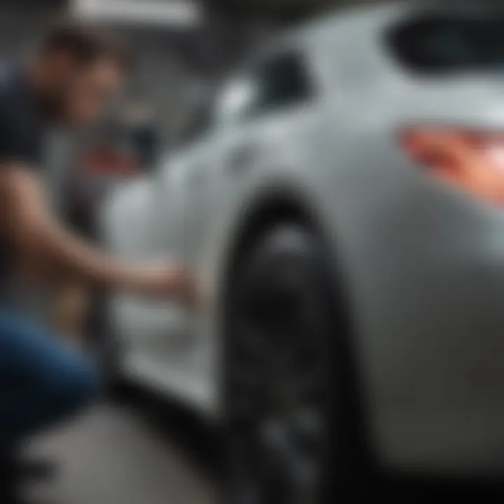 Professional technician working on buffing a car