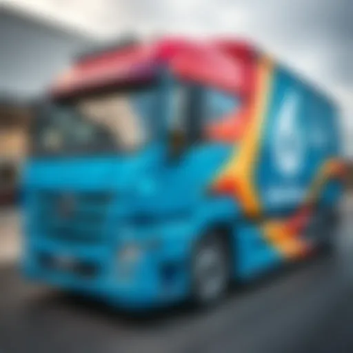 Vibrant truck wrap showcasing a business logo
