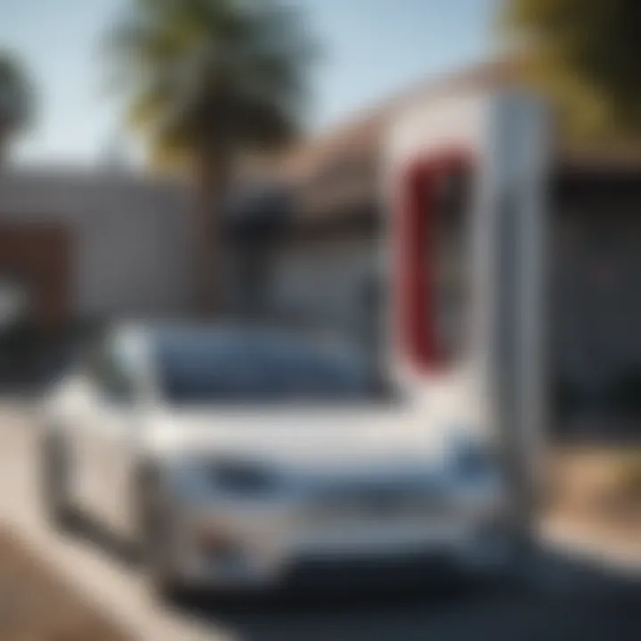 A Tesla vehicle charging at a solar-powered station in Southern California