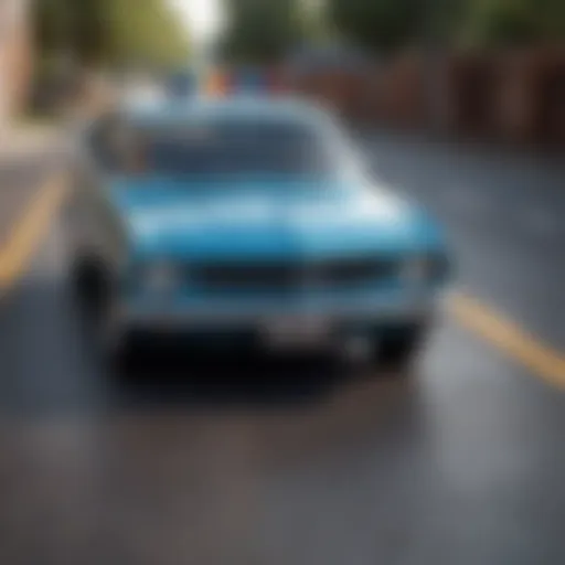 An illustration of a car on a safe road with a shield symbolizing safety.
