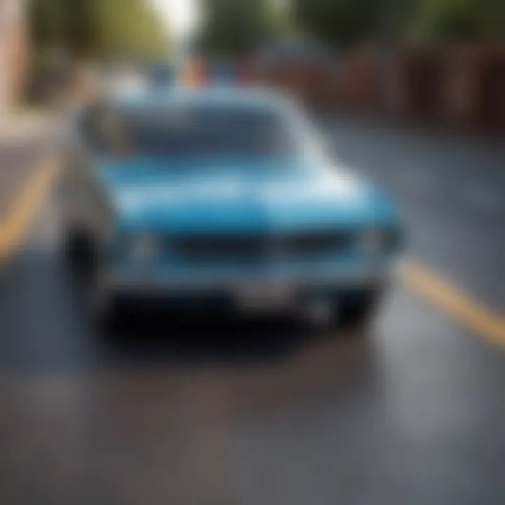 An illustration of a car on a safe road with a shield symbolizing safety.