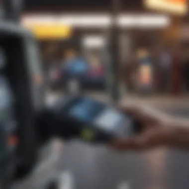 Apple Pay interface displayed on a smartphone at a gas pump