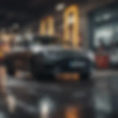 Car buyer reviewing a report on a laptop