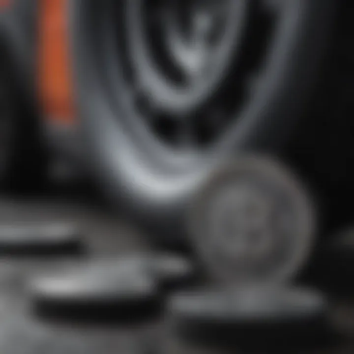 Different types of coins laid out for tire tread measurement