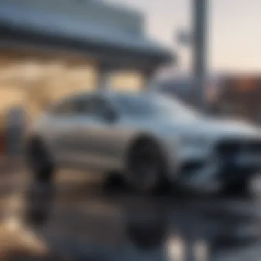 Side view of a sleek vehicle entering a car wash