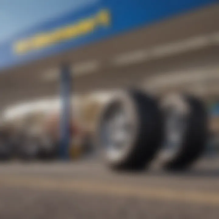 Walmart storefront showcasing tire selection