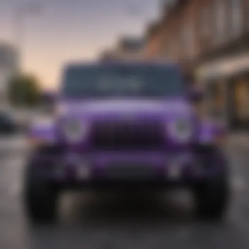 Front view of the Xtreme Purple Jeep showcasing its striking design and robust build.