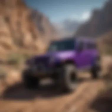 The Xtreme Purple Jeep navigating through rugged terrain, demonstrating its off-road capabilities.